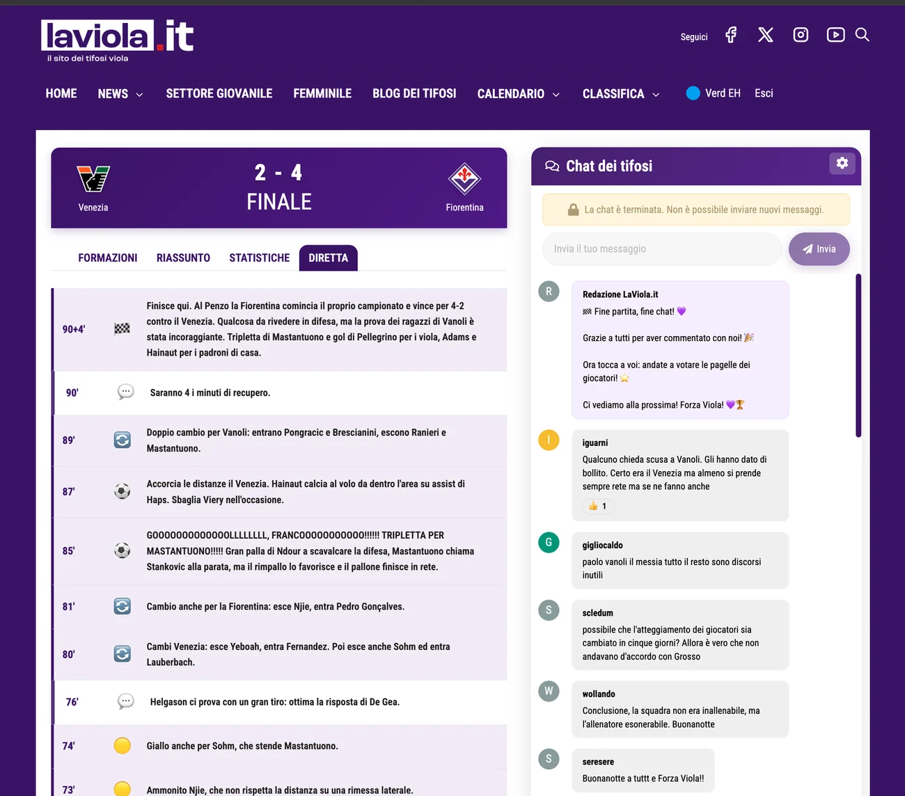 laviola.it — diretta e chat dei tifosi