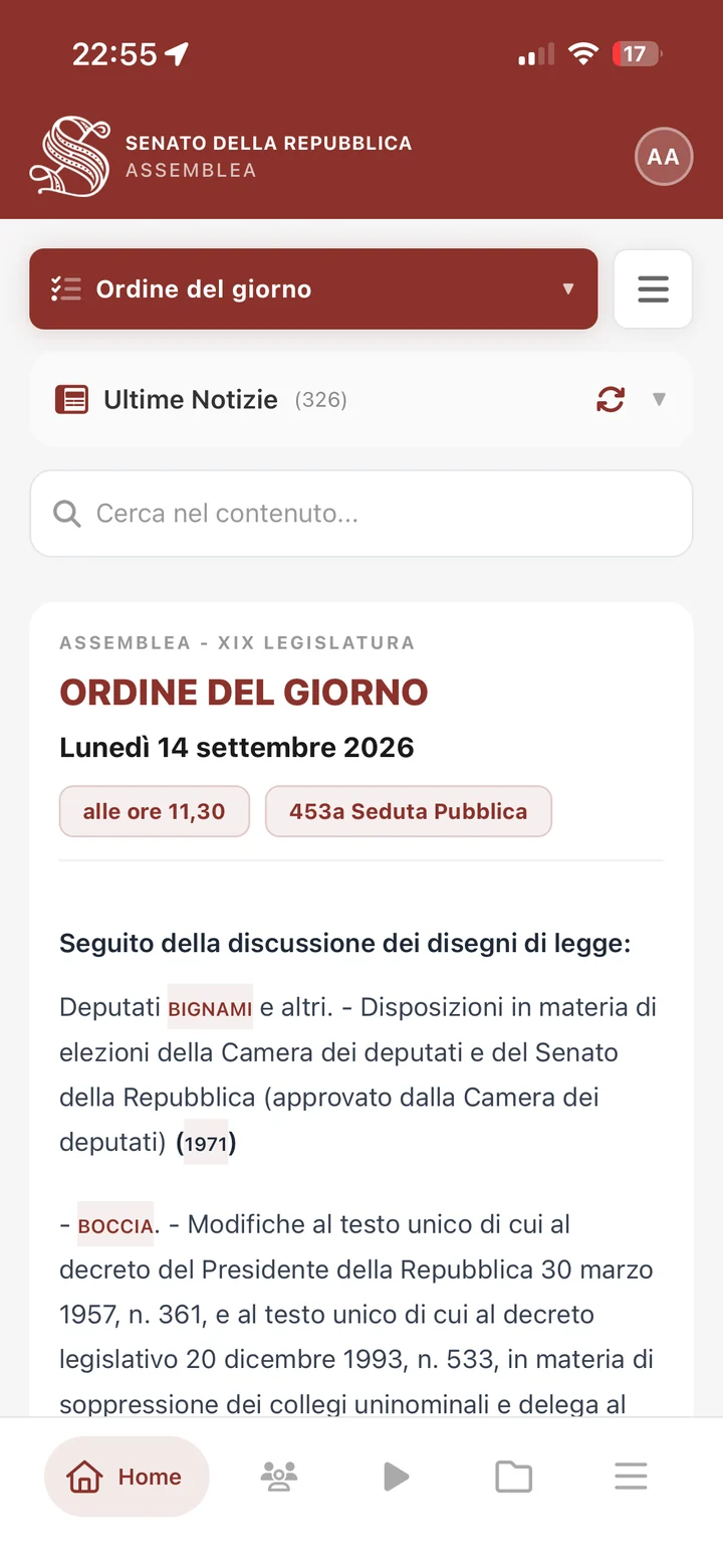 Tabulas — Assemblea, ordine del giorno